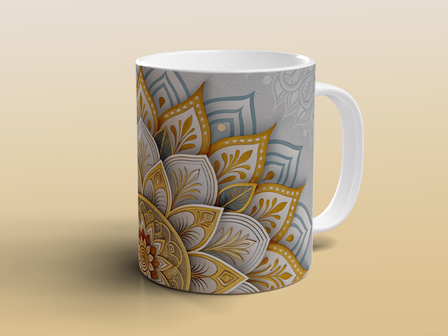 Golden Mandala Mug | Boho Spiritual Coffee Tea Mug Relaxation Gift for Meditate