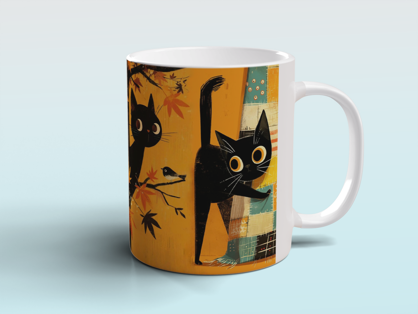Cute Black Cat Mug - Retro Style - Autumn Vibes