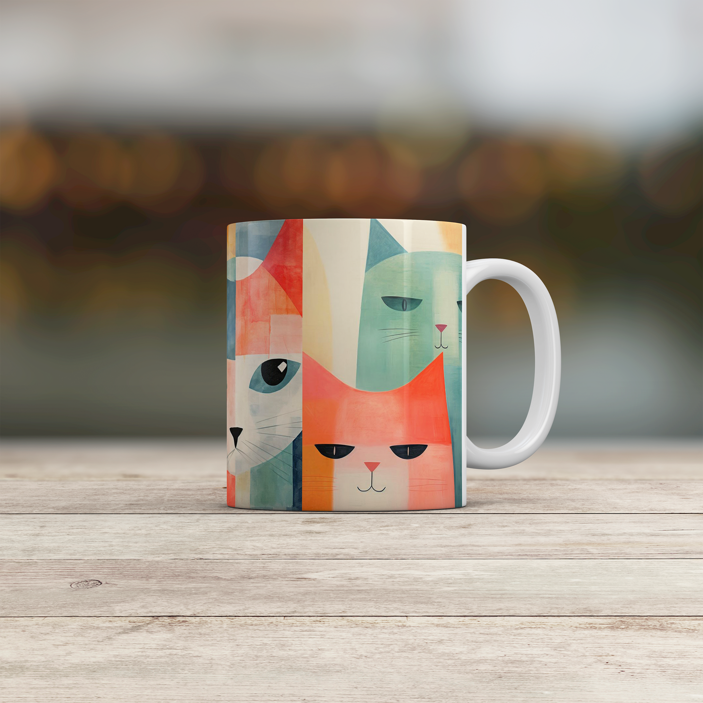 Cat Mug β Cute Cat Lover Gift β Colourful Abstract Art Mug β Funny Cat Tea Mug