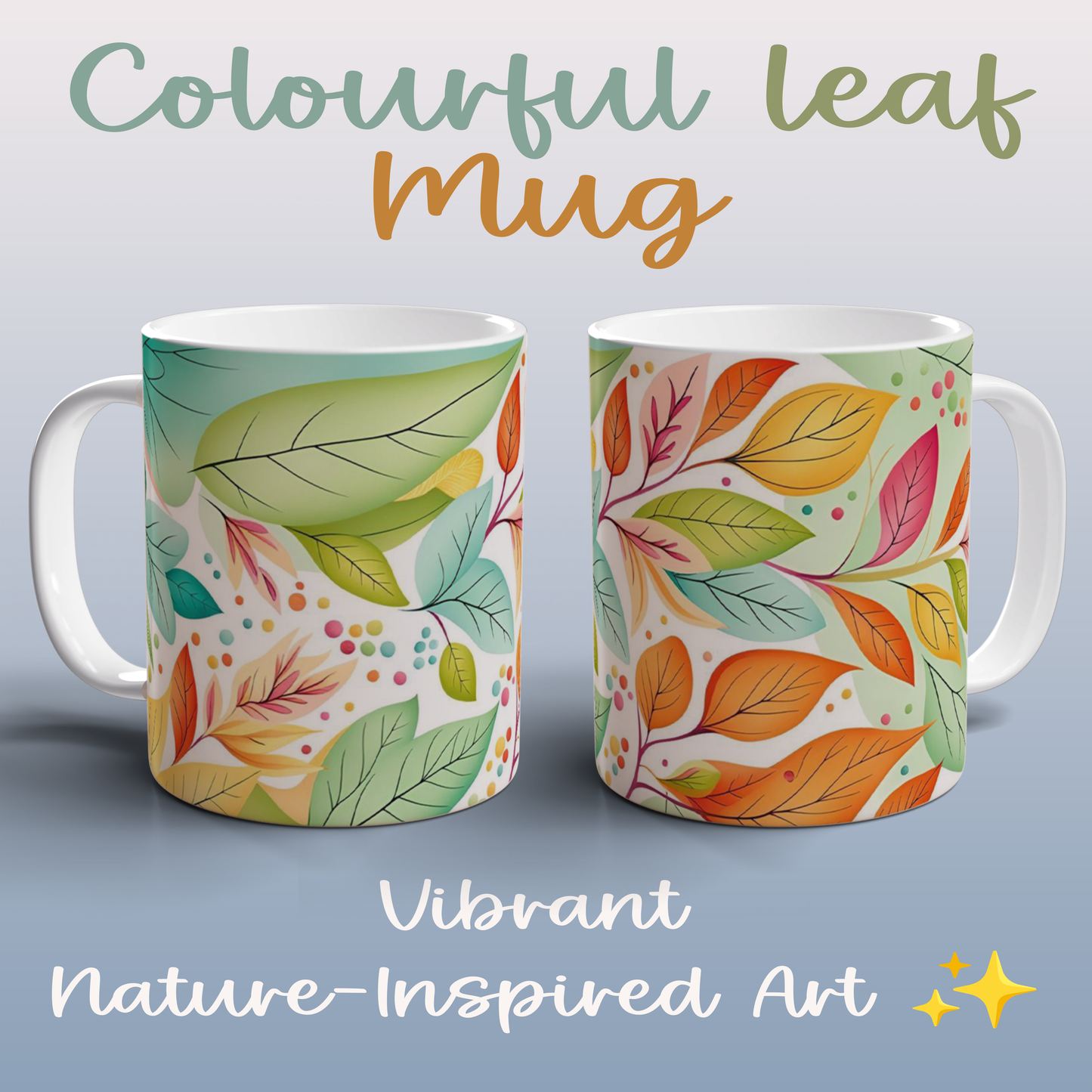 Nature Mug with Colourful Leaves | Botanical Coffee Tea Cup | Vibrant Gift