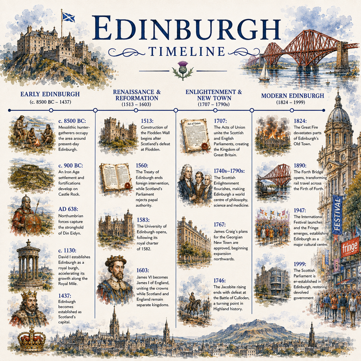 Edinburgh History Mug Scottish Timeline City Heritage Souvenir Gift Coffee Tea