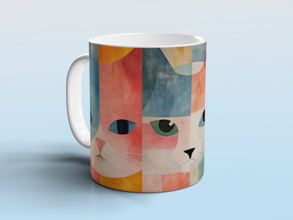 Cat Mug – Cute Cat Lover Gift – Colourful Abstract Art Mug – Funny Cat Tea Mug