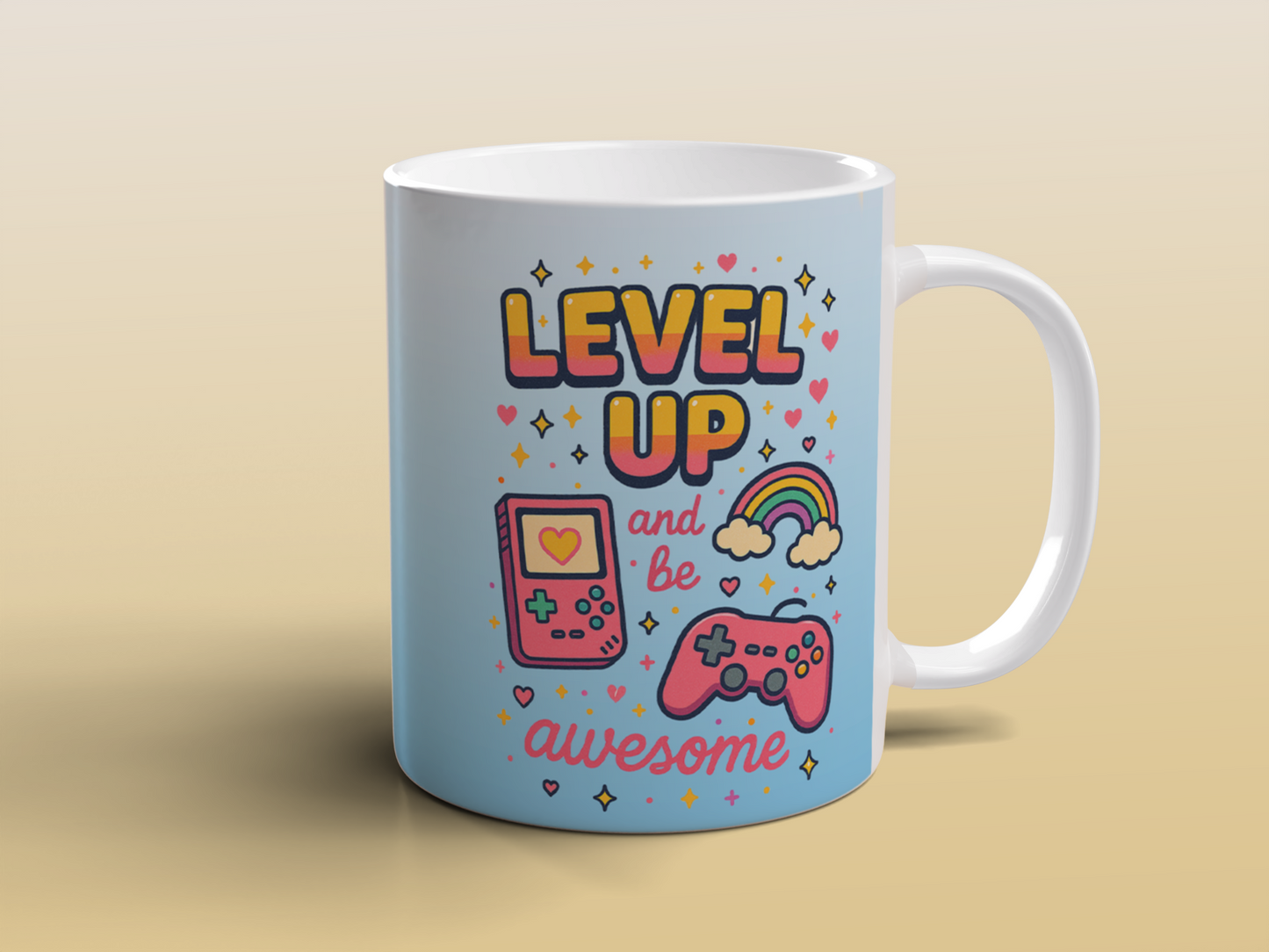 Level Up and Be Awesome Gamer Mug Cute Gaming Gift Retro Video Game Mug
