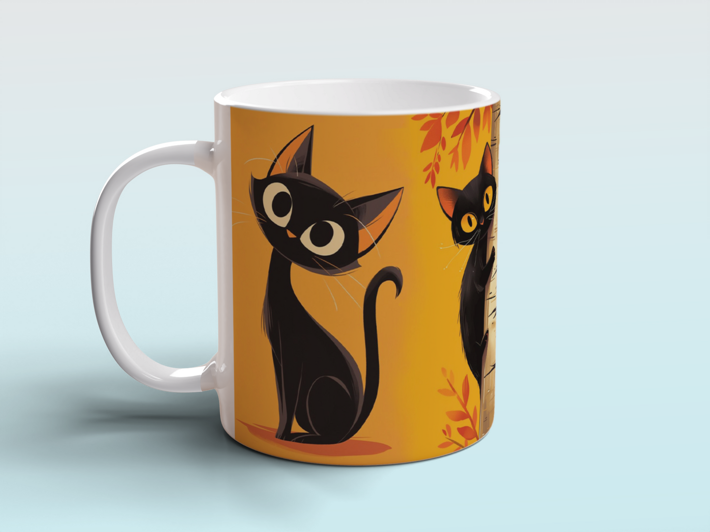 Cute Black Cat Mug - Retro Style - Autumn Vibes