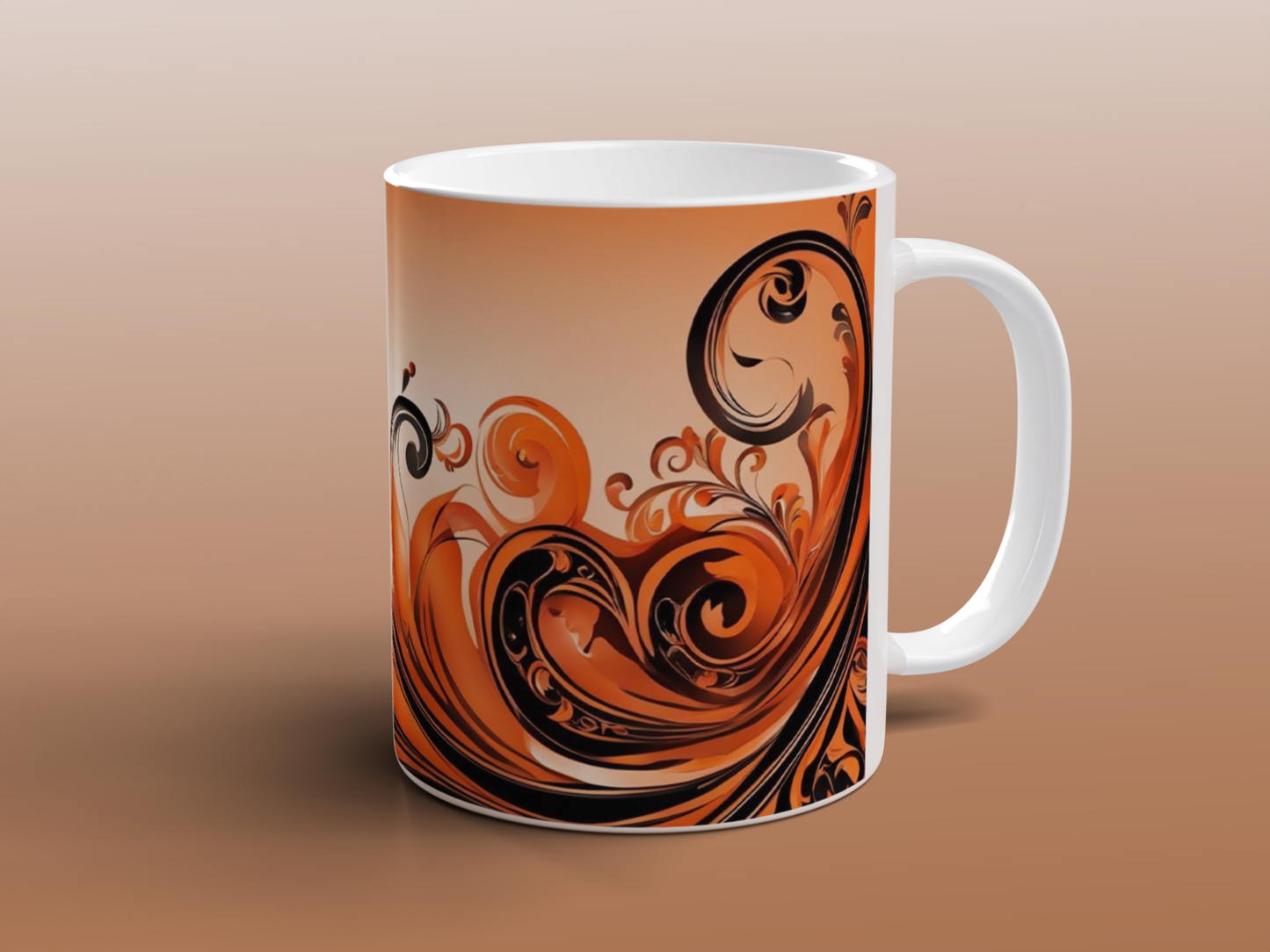 Orange Abstract Swirl Mug | Modern Ceramic Coffee Tea Mug Artistic Gift