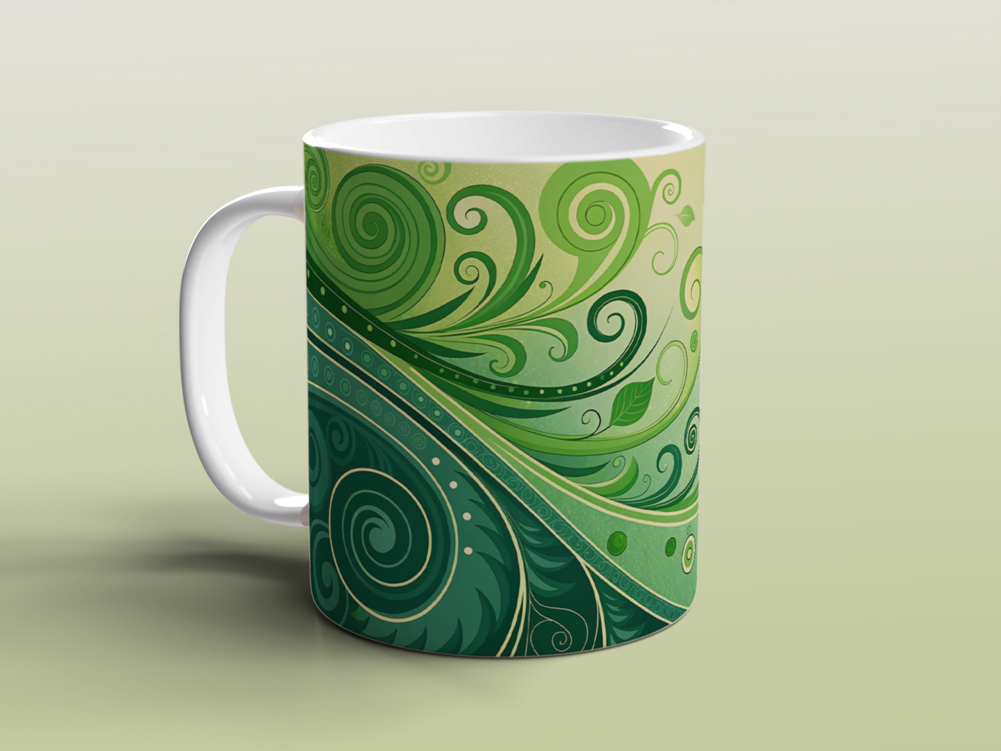 Green Leaf Mug | Eco Inspired Coffee Tea Mug | Nature Pattern Gift for Everyday