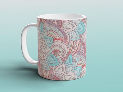 Boho Mandala Ceramic Mug Floral Pattern Tea Coffee Mug Mindfulness Gift UK