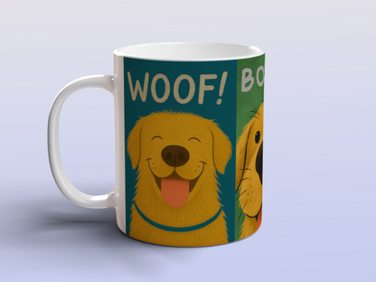 Golden Retriever Funny Mug – Cute Dog Coffee Mug, Woof Boop Treat Design, 11oz Ceramic Gift for Dog Lovers