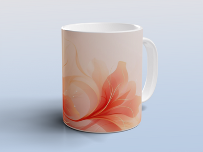 Abstract Floral Mug | Peach Coral Ceramic Coffee Tea Mug Modern Flower Art