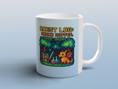 Retro RPG Gamer Mug Pixel Art Fantasy Dragon Gaming Coffee Mug Gift for Gamers