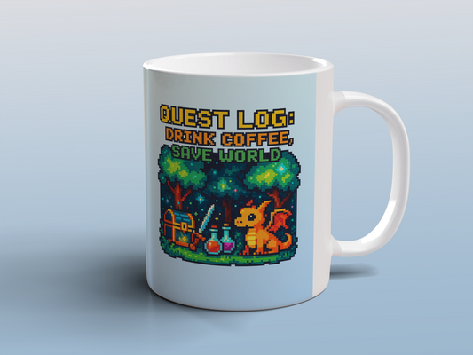 Retro RPG Gamer Mug Pixel Art Fantasy Dragon Gaming Coffee Mug Gift for Gamers