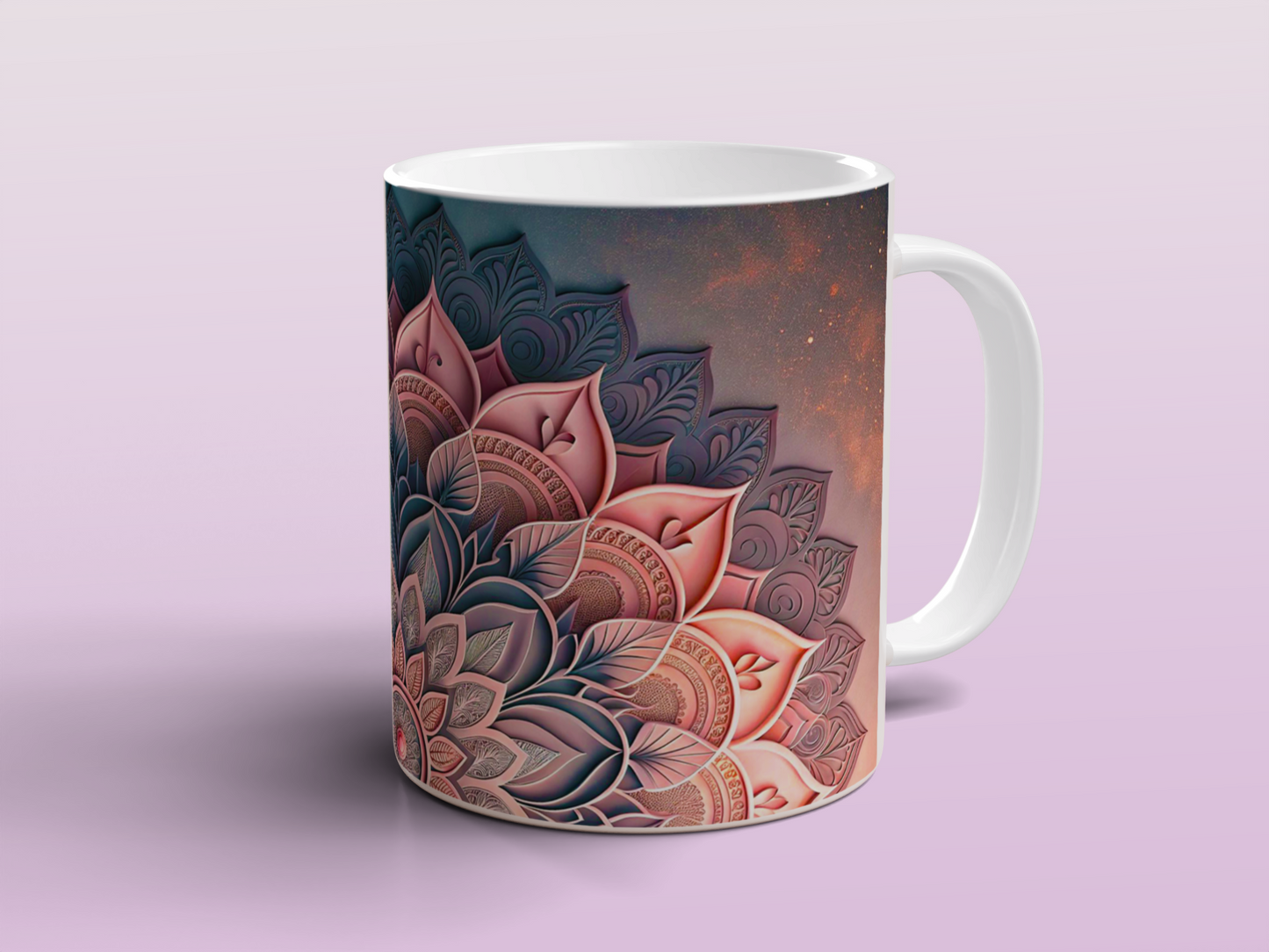 Mandala Lotus Mug | Elegant Floral Ceramic Coffee Tea Mug Boho Gift