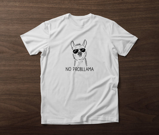 No Probllama Funny Llama T Shirt Cute Animal Pun Unisex Gift Tee