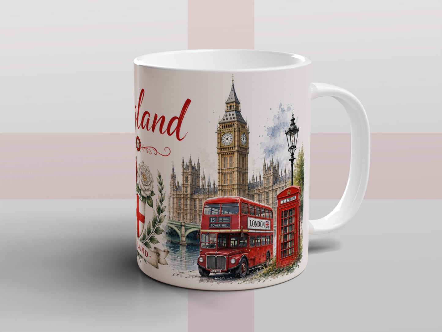 England Mug Red Bus London Landmarks English Flag Rose Souvenir Gift