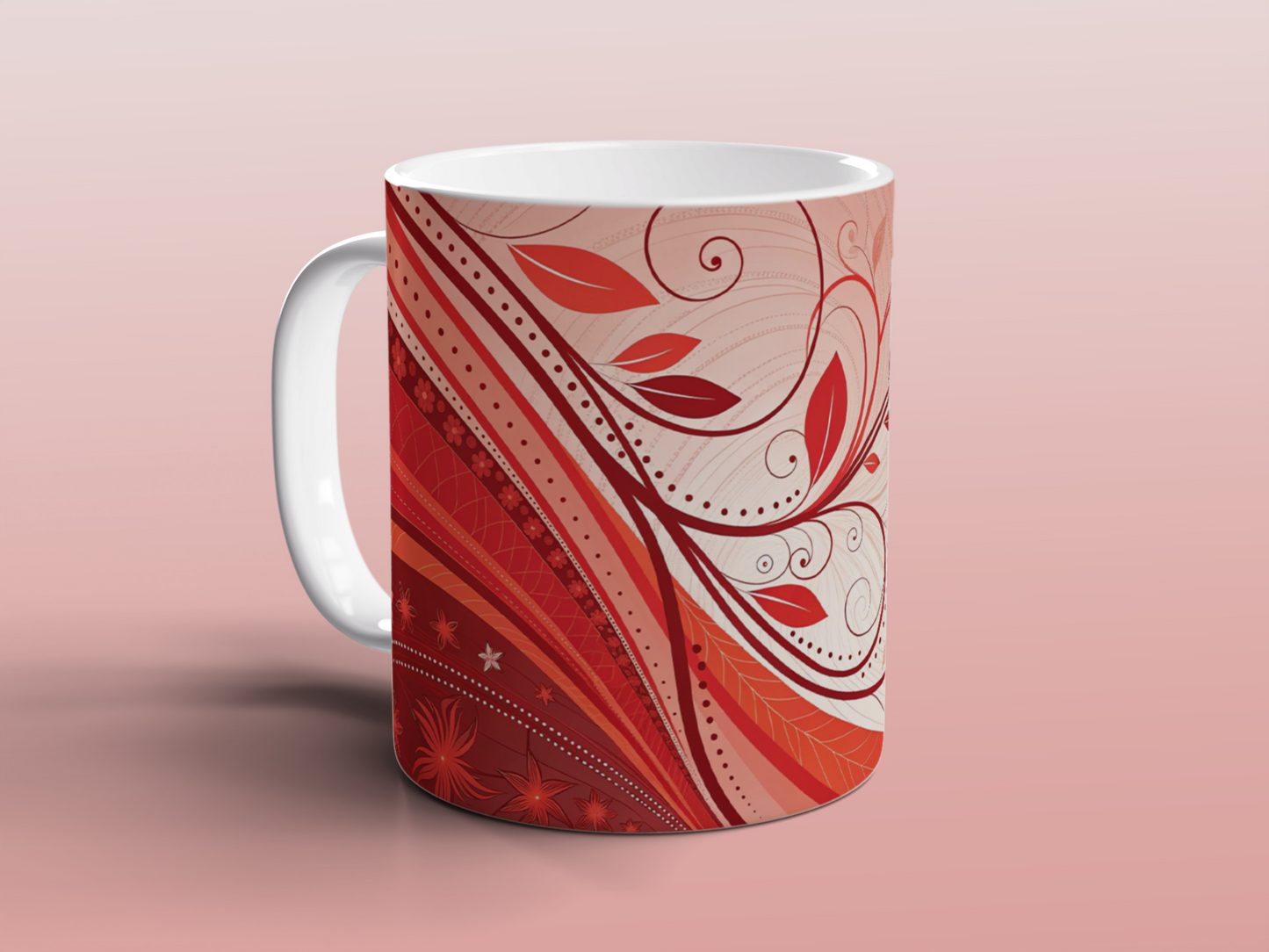 Red Floral Ceramic Mug Tea Coffee Mug Botanical Gift for Her Home Office UK
