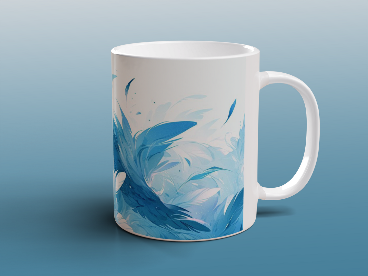 Blue Feather Mug | Artistic Ceramic Coffee Tea Mug Bird Feather Design Gift