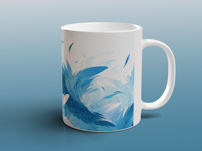 Blue Feather Mug | Artistic Ceramic Coffee Tea Mug Bird Feather Design Gift