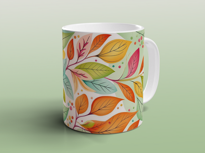 Nature Mug with Colourful Leaves | Botanical Coffee Tea Cup | Vibrant Gift