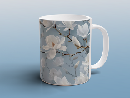 White Magnolia Blossom Mug | Floral Ceramic Coffee Tea Mug Botanical Gift