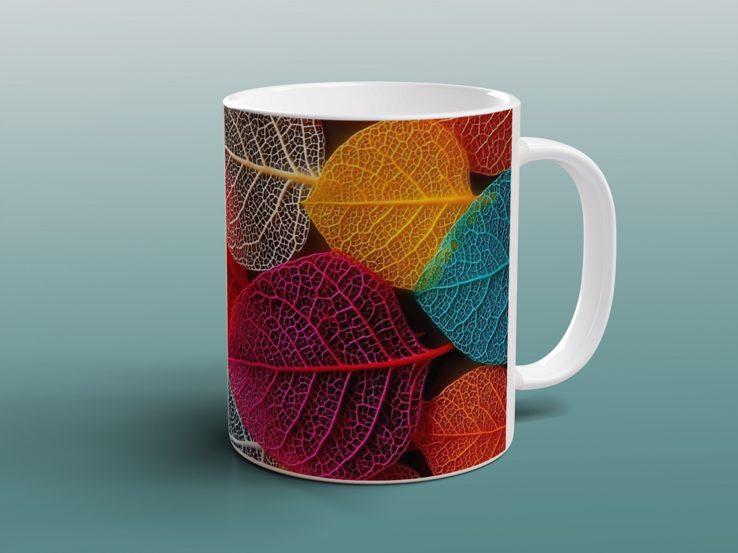 Colourful Skeleton Leaves Mug | Botanical Nature Coffee Tea Ceramic Gift