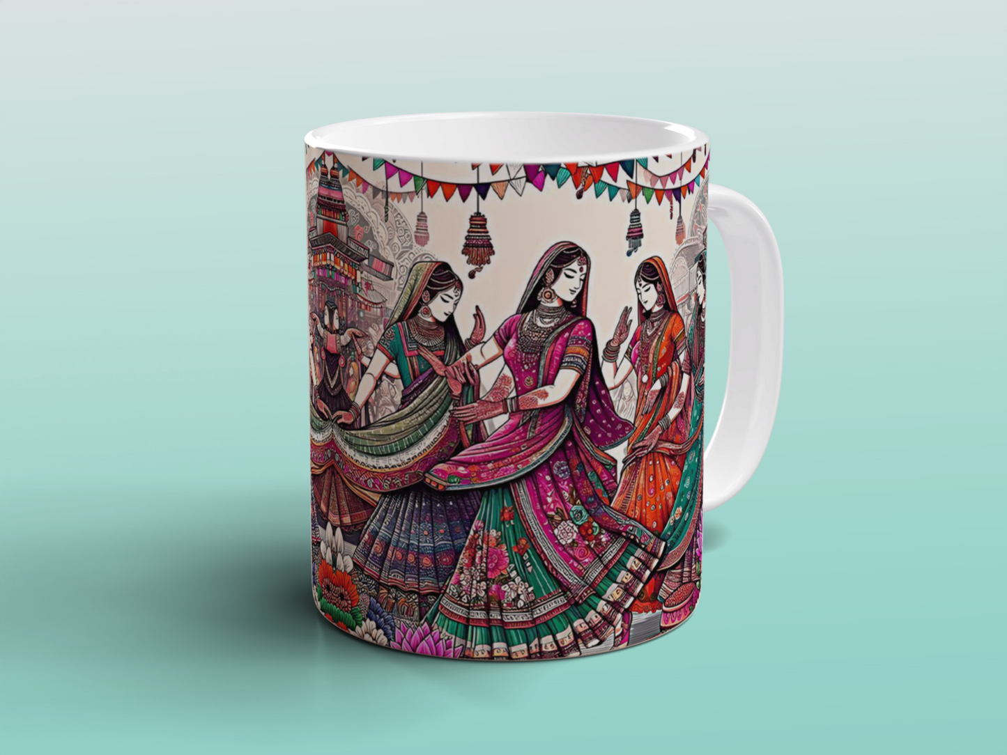 Indian Folk Art Ceramic Mug Colourful Boho Tea Coffee Mug Cultural Gift UK
