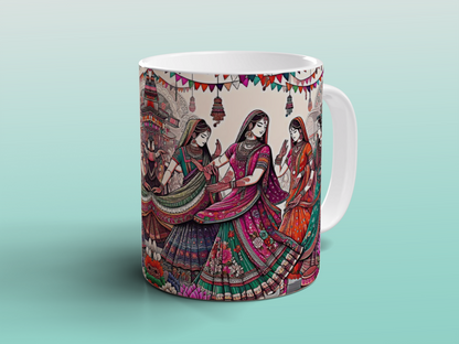 Indian Folk Art Ceramic Mug Colourful Boho Tea Coffee Mug Cultural Gift UK