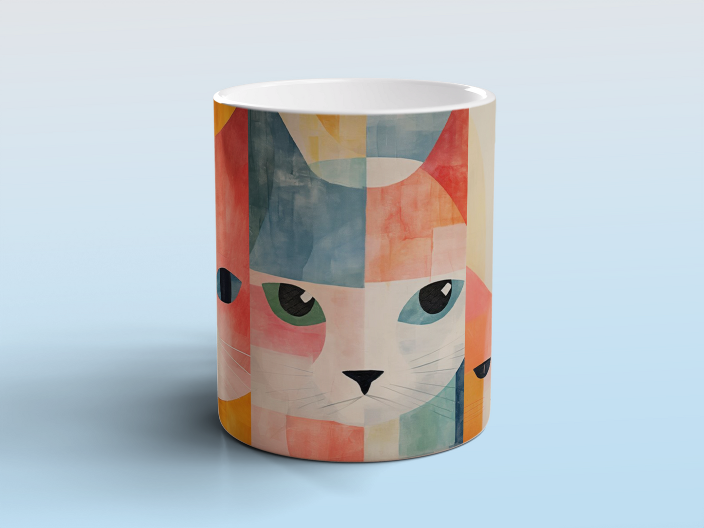 Cat Mug – Cute Cat Lover Gift – Colourful Abstract Art Mug – Funny Cat Tea Mug