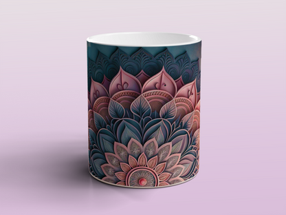Mandala Lotus Mug | Elegant Floral Ceramic Coffee Tea Mug Boho Gift