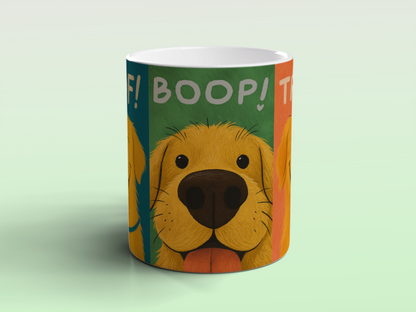 Golden Retriever Funny Mug – Cute Dog Coffee Mug, Woof Boop Treat Design, 11oz Ceramic Gift for Dog Lovers