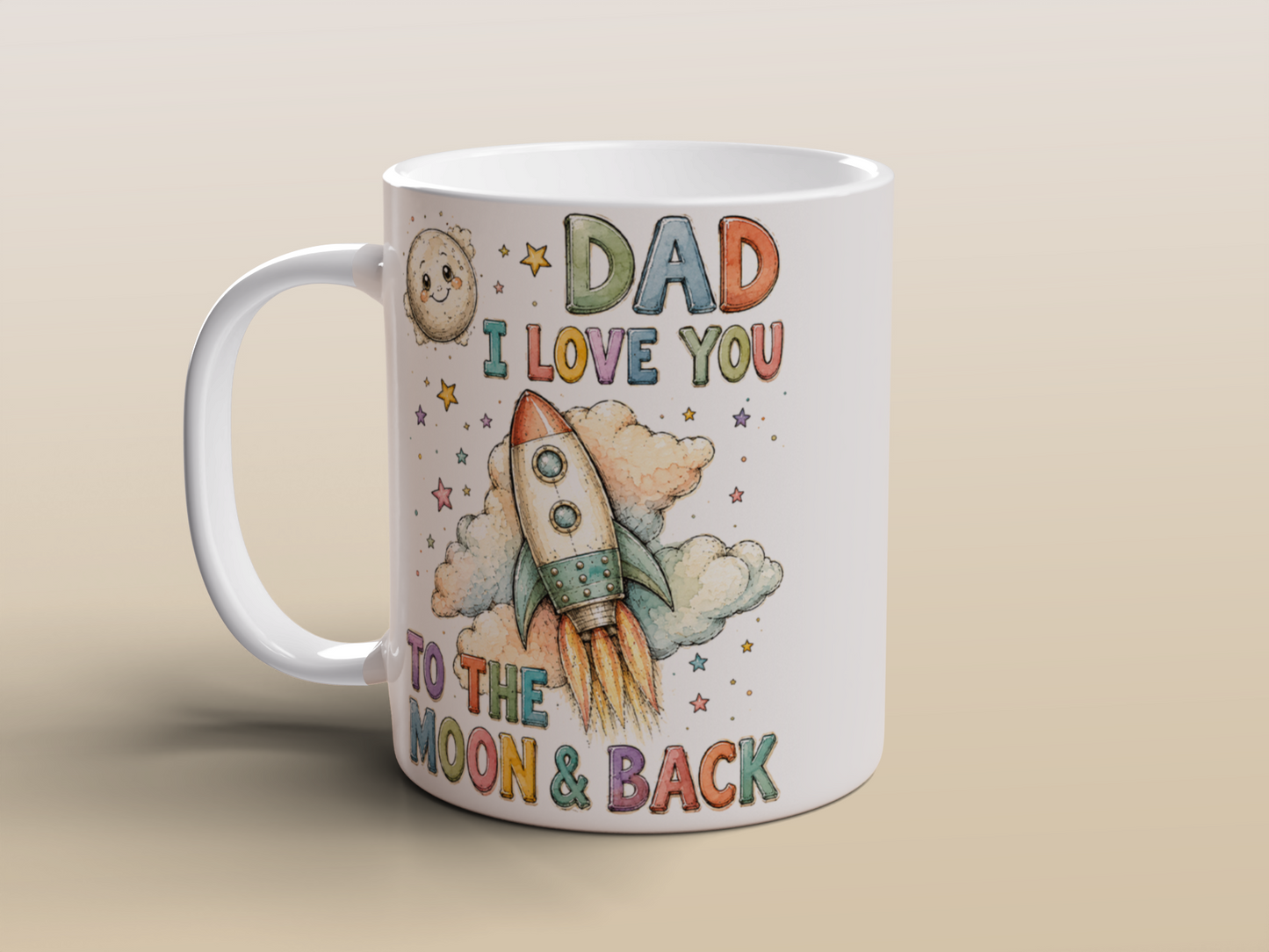 Dad Gift Ceramic Coffee Mug Cute Rocket Design Birthday Christmas Present Dad