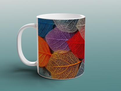 Colourful Skeleton Leaves Mug | Botanical Nature Coffee Tea Ceramic Gift