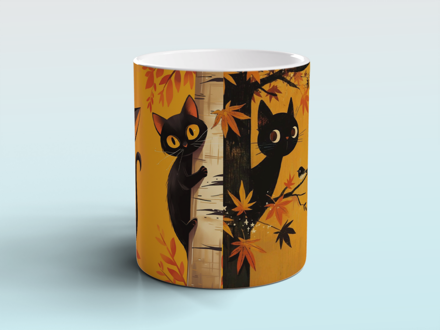 Cute Black Cat Mug - Retro Style - Autumn Vibes
