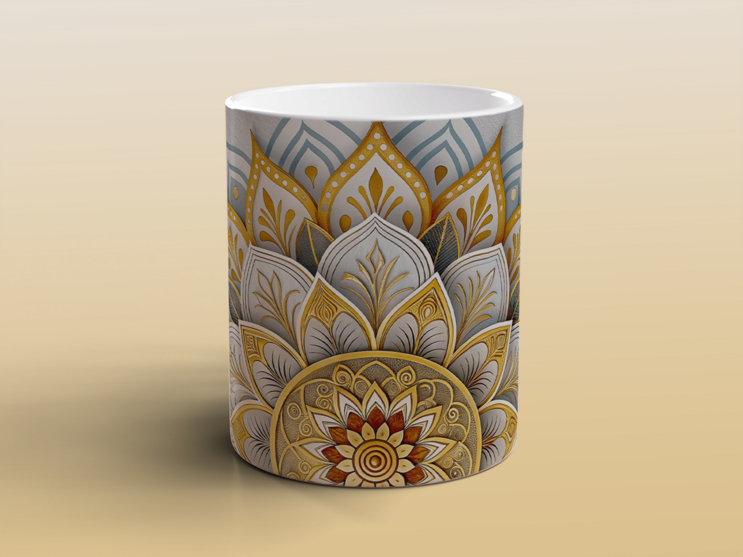 Golden Mandala Mug | Boho Spiritual Coffee Tea Mug Relaxation Gift for Meditate