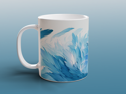 Blue Feather Mug | Artistic Ceramic Coffee Tea Mug Bird Feather Design Gift