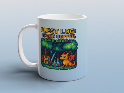 Retro RPG Gamer Mug Pixel Art Fantasy Dragon Gaming Coffee Mug Gift for Gamers