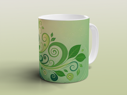 Green Leaf Mug | Eco Inspired Coffee Tea Mug | Nature Pattern Gift for Everyday