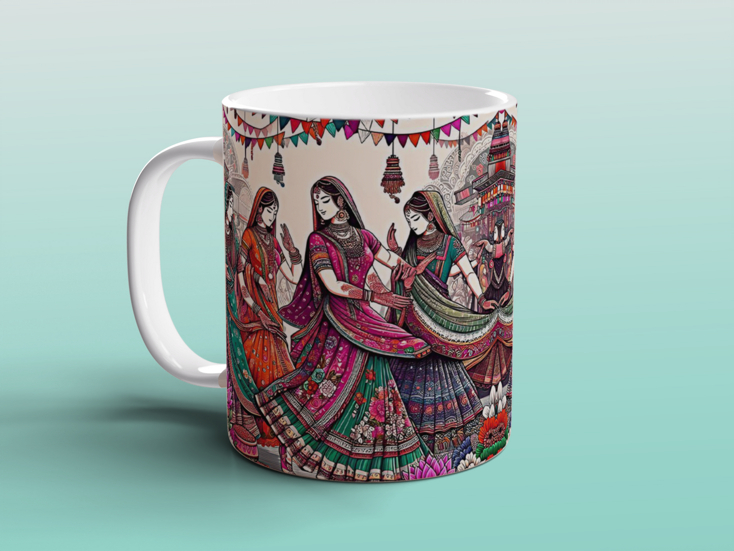Indian Folk Art Ceramic Mug Colourful Boho Tea Coffee Mug Cultural Gift UK
