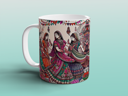 Indian Folk Art Ceramic Mug Colourful Boho Tea Coffee Mug Cultural Gift UK