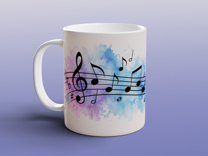 Watercolour Music Notes Ceramic Mug | Piano Gift for Musicians & Music Fans