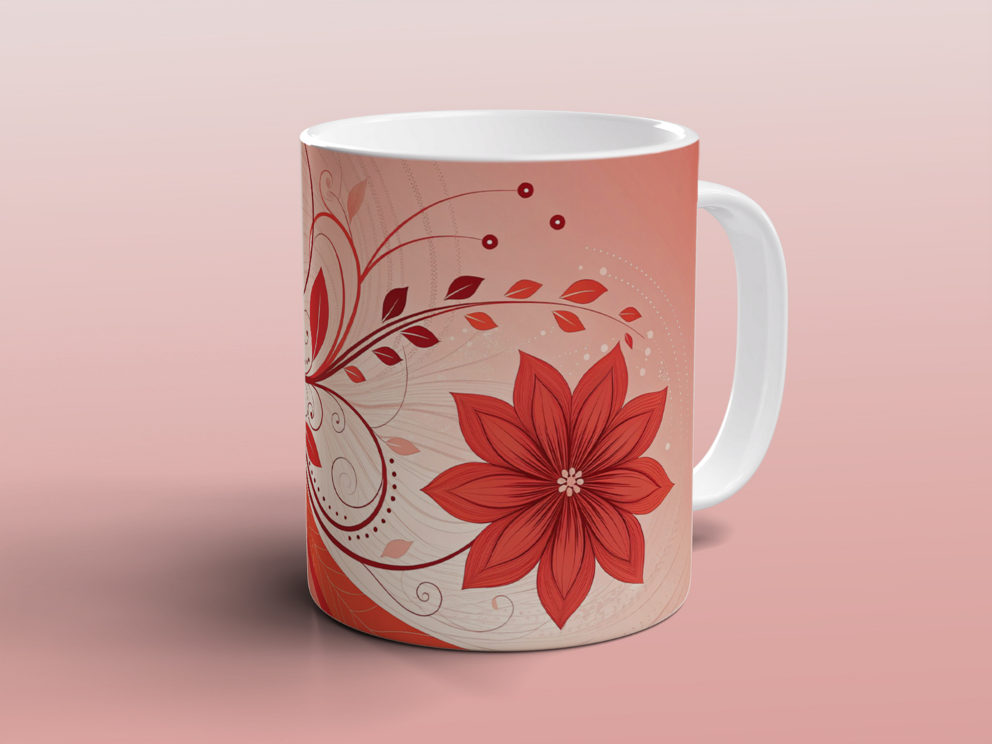 Red Floral Ceramic Mug Tea Coffee Mug Botanical Gift for Her Home Office UK