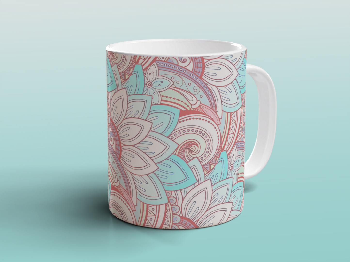 Boho Mandala Ceramic Mug Floral Pattern Tea Coffee Mug Mindfulness Gift UK