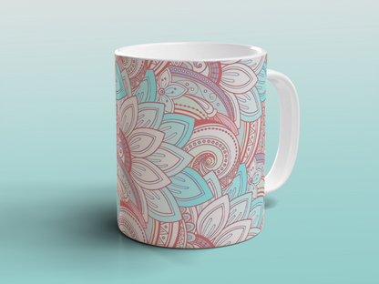 Boho Mandala Ceramic Mug Floral Pattern Tea Coffee Mug Mindfulness Gift UK