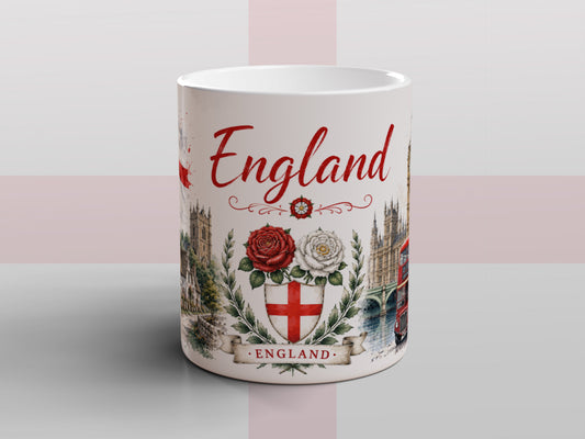 England Mug Red Bus London Landmarks English Flag Rose Souvenir Gift