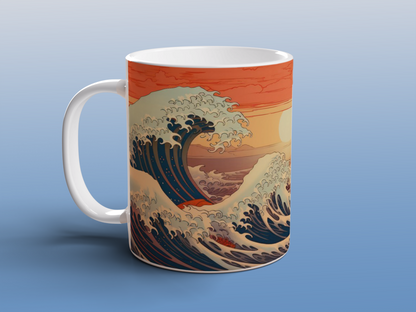 Japanese Ocean Waves Mug | Sunset Seascape Ceramic Coffee Tea Mug Art Gift
