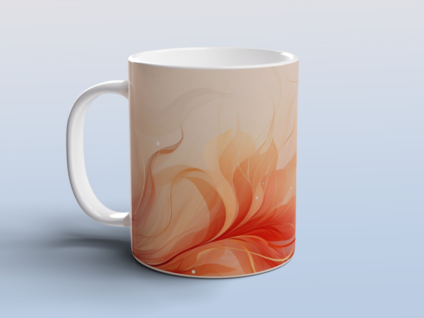 Abstract Floral Mug | Peach Coral Ceramic Coffee Tea Mug Modern Flower Art