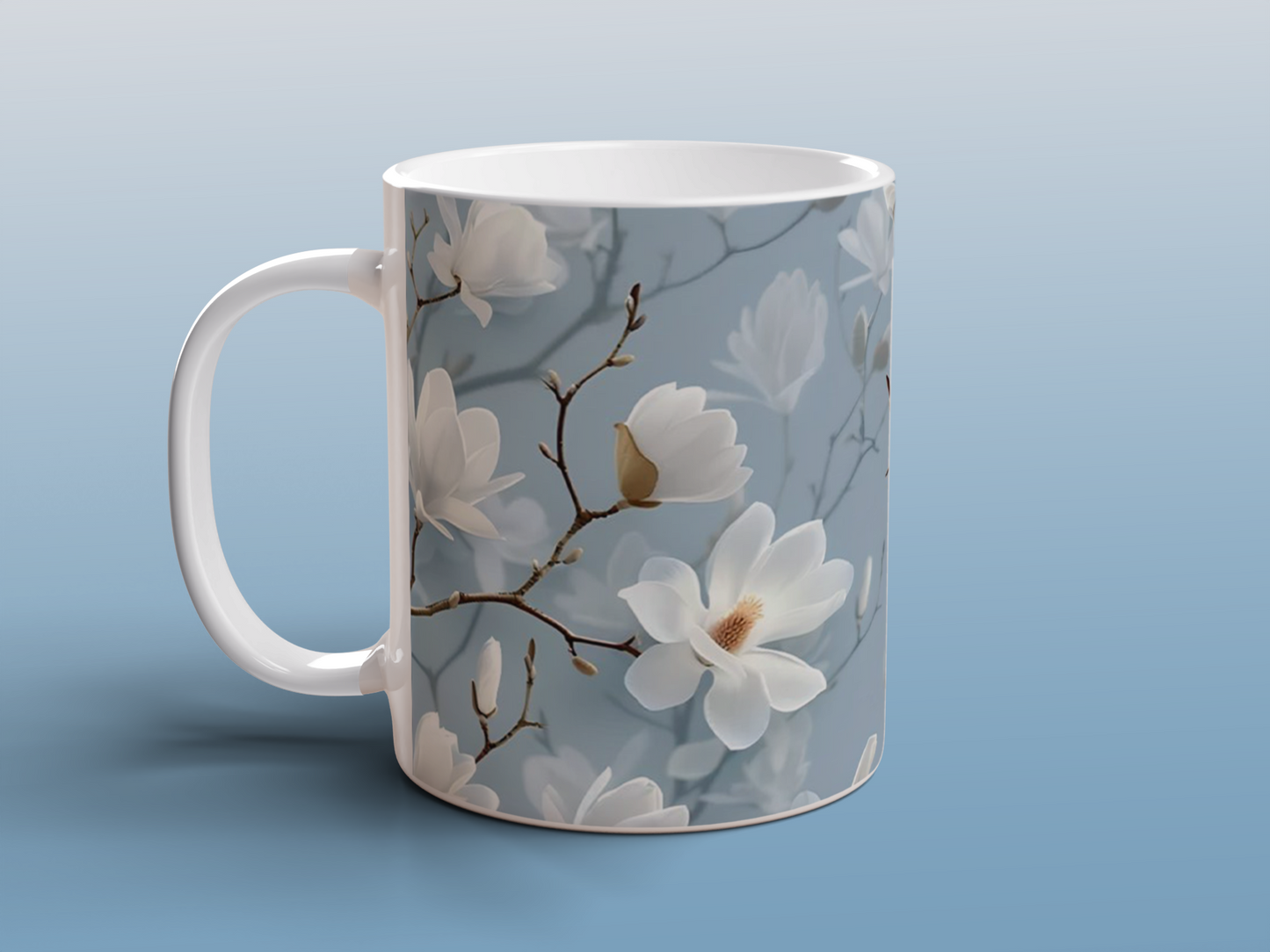 White Magnolia Blossom Mug | Floral Ceramic Coffee Tea Mug Botanical Gift