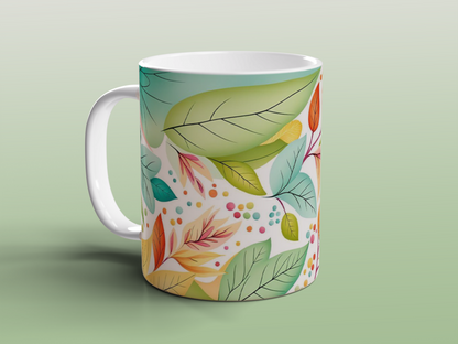 Nature Mug with Colourful Leaves | Botanical Coffee Tea Cup | Vibrant Gift