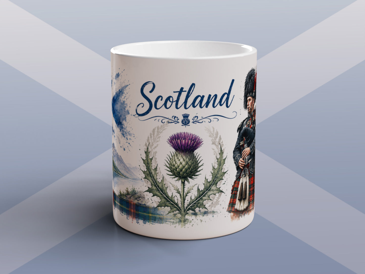Scotland Mug Scottish Thistle Highland Bagpiper Castle Souvenir Gift