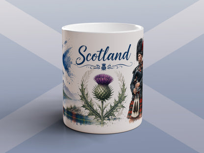 Scotland Mug Scottish Thistle Highland Bagpiper Castle Souvenir Gift