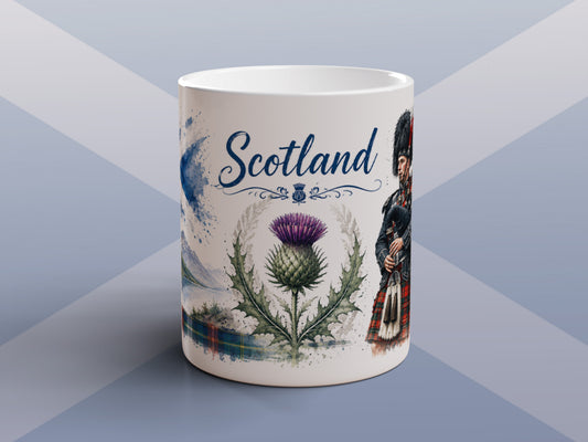 Scotland Mug Scottish Thistle Highland Bagpiper Castle Souvenir Gift